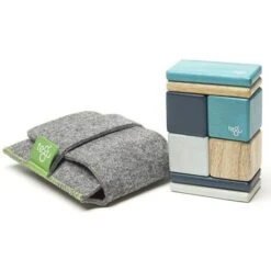 Cubes En Bois Magnétiques Tegu® Original Pocket Pouch Bleus - Jouets En Bois