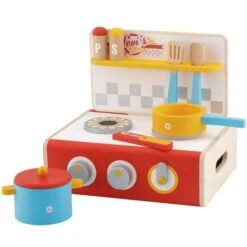 Dinette En Bois 15 Pièces Cuisinière Pliante Casseroles & Ustensiles Sevi 1831 - Jouets Imitation
