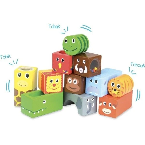 Hochets En Bois Sensoriel 11 Cubes Sonores Animaux D'Afrique Vilac®- Jouets En Bois 4 Hochets En Bois Sensoriel 11 Cubes Sonores Animaux D'Afrique Vilac®- Jouets En Bois – Image 2