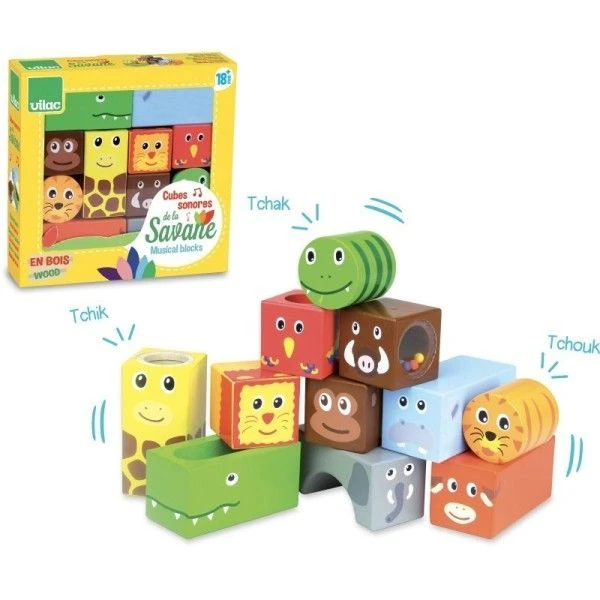 Hochets En Bois Sensoriel 11 Cubes Sonores Animaux D'Afrique Vilac®- Jouets En Bois 5 Hochets En Bois Sensoriel 11 Cubes Sonores Animaux D'Afrique Vilac®- Jouets En Bois – Image 3