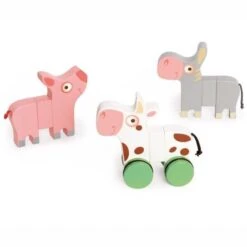 Jouets En Bois Set De 3 Animaux Magnétiques à Roulettes Scratch® - La Ferme