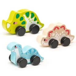 Set 3 Petites Voiture Premier âge En Bois Dino Joyeux Cubika® - Jouets Bois